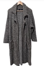Zara Knit Sz M Black White Open Front Duster Cardigan Oversized Chunky Knit