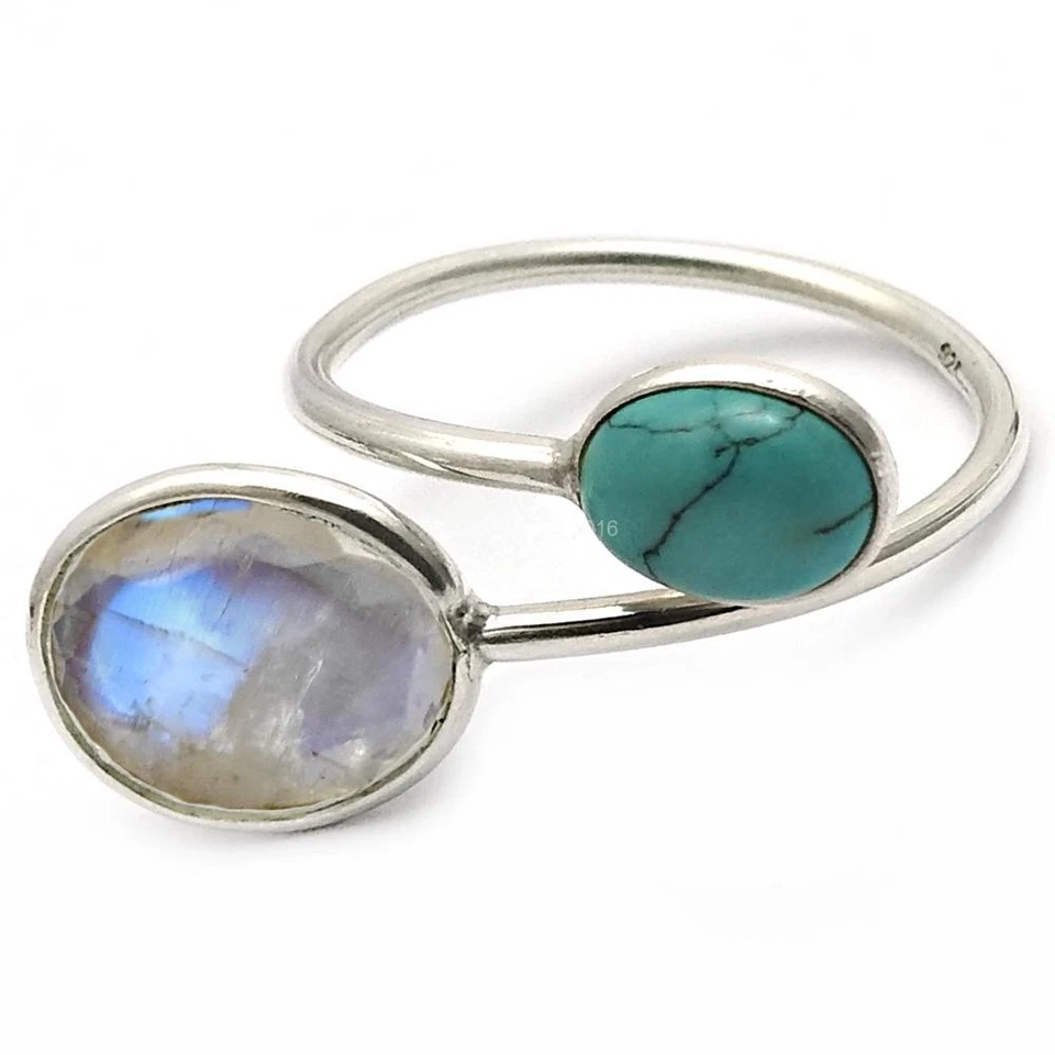 Oval Türkis Massiv Sterling Silber Einfassung Handarbeit Statement Neu Ring Eu 9 - Bild 3 von 4