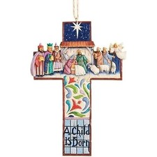 Jim Shore Heartwood Creek Cross Nativity Scene Stone Resin Hanging Ornament, ...