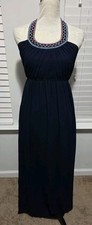 Maxi Dress Beaded Halter Neck Size S Blue & White Papaya Brand