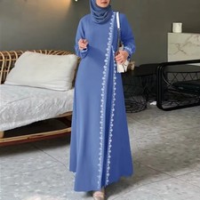 Women's Long Sleeve Lace Robe Muslim Bohemian Style Polyester Abaya Casual Ramad