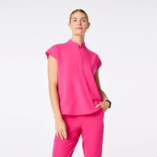 Figs Rafaela Oversized Scrub Top in Shocking Pink, Size Small