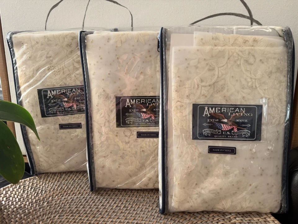 De colección Nuevo en Caja 3x Paneles Cortina Ventana Transparente Encaje Color Crema American Living Foto 2 de 4