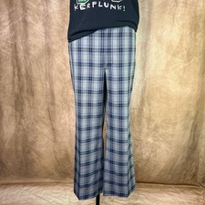 Vintage 70s Plaid Pants Blue Gray Slacks Relaxed Retro Academia Disco Teacher