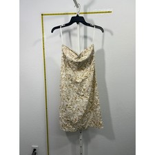Gap Factory Store Tan White Tropical Leaf Cowl Neck Strapless Mini Dress Size 2
