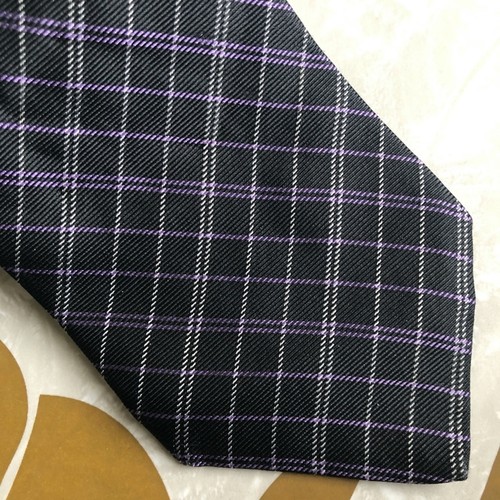 Corbata de cuello de seda Lauren Ralph Lauren púrpura negra a cuadros oscura academia trabajo oficina - Imagen 3 de 6