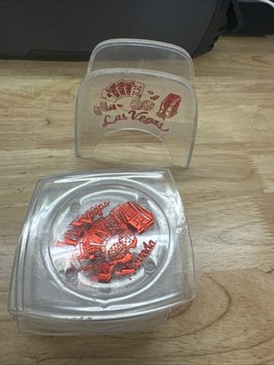 Vintage Fabulous Las Vegas Drink Coasters Amber Plastic Lucite Set Of 8