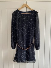 Atmosphere Ladies Navy Spot Belted Long Sleeve Knee Length Dress UK 12
