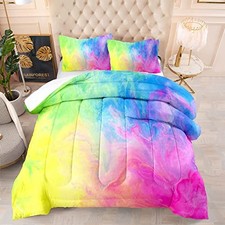 Rainbow Girls Comforter Set Tie Dye Kids Bedding Set Size 3Pcs Twin Rainbow 1