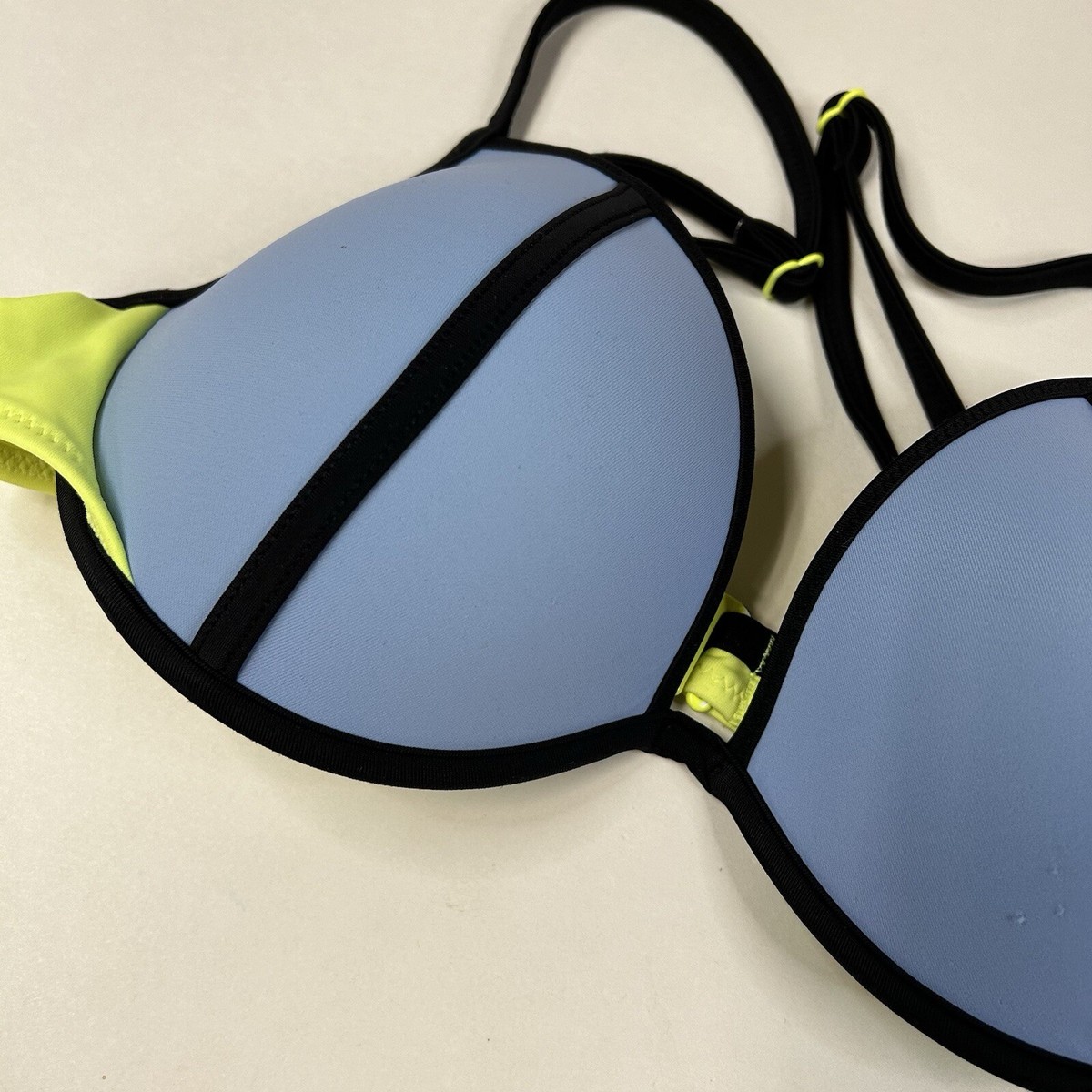 Y2K Victoria's Secret 34C Fabulous Bikini Top Blue Black