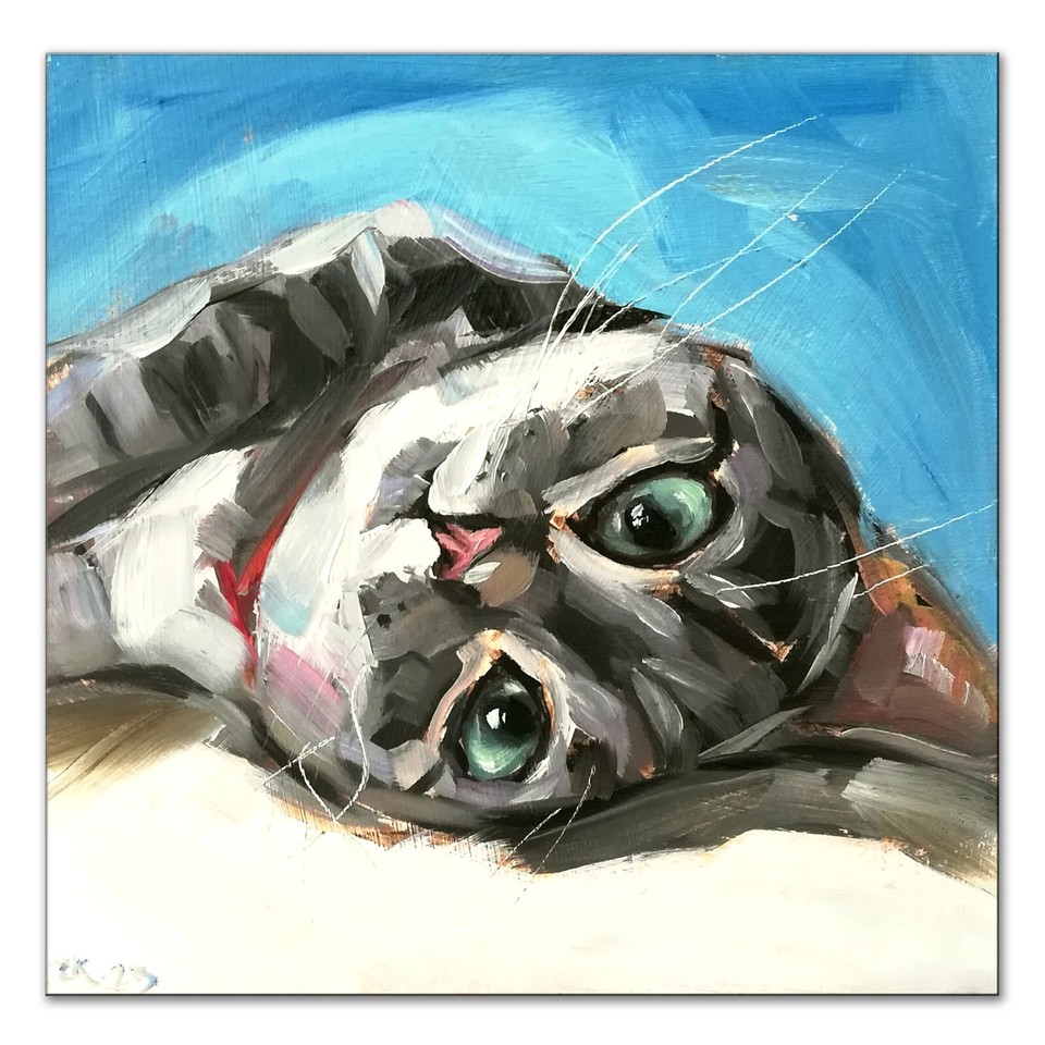 Original Oil Painting Tabby Cat Funny Animal Pet Art Custom Artwork | eBay