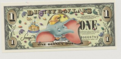 Disney Dollars One Dollar Dumbo ''D''  2005 50th Anniv Disney World No Bar Code 
