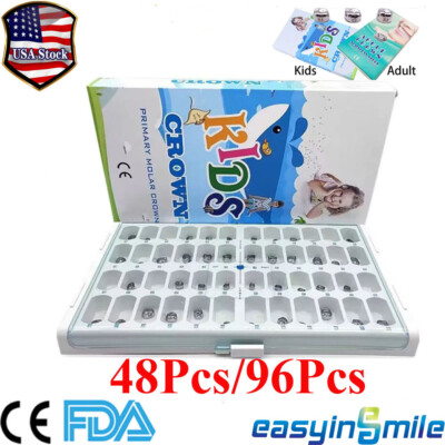 Dental Molar Crown teeth Kit Preformed Stainless Steel Kids/Adult Crowns 48/96Pc