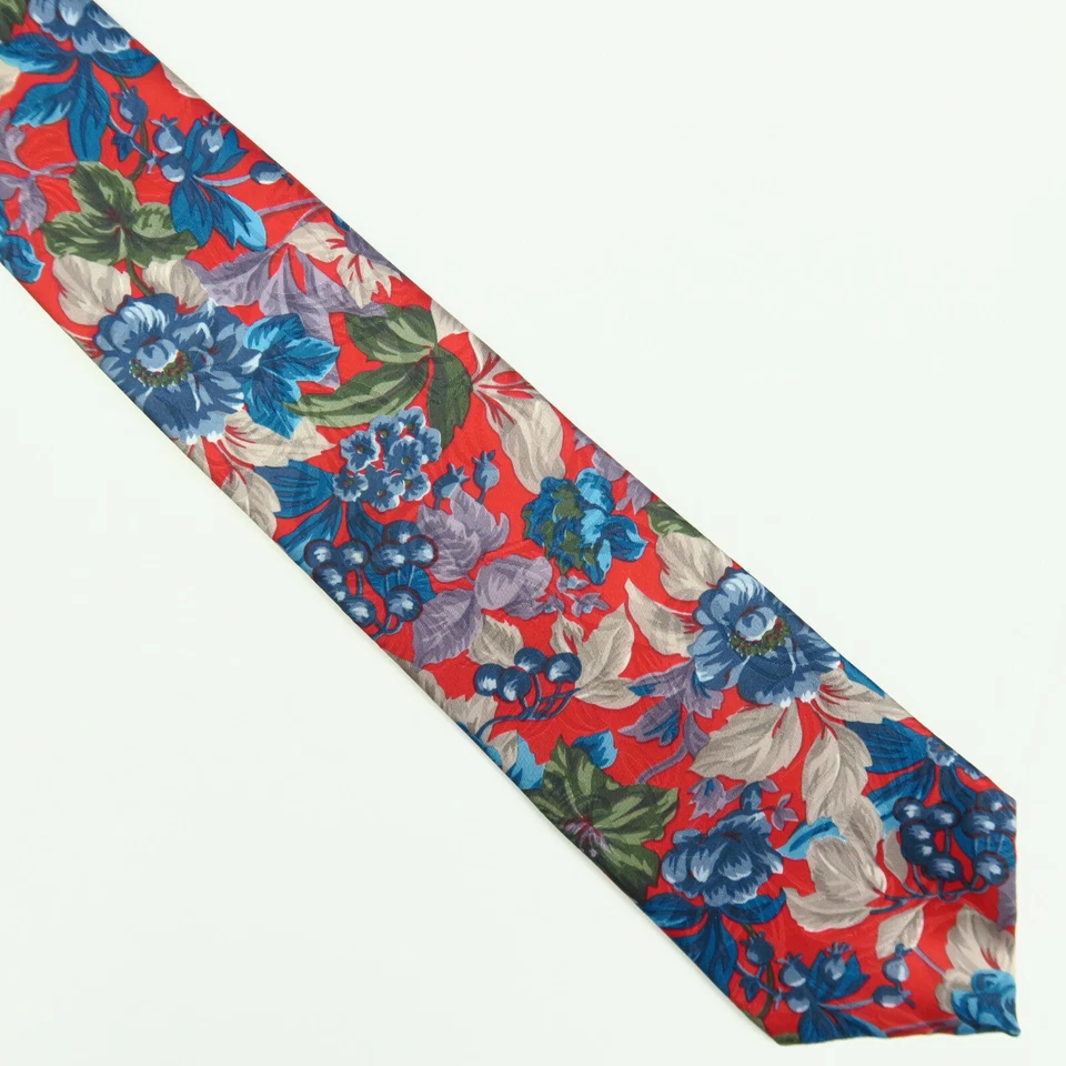 Corbata Envoy Edición Especial Para Hombre Brillante Floral Rojo Azul Verde 56"x4" Retro 80 Foto 2 de 4