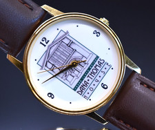 Vtg FRANK LLOYD WRIGHT Watch Men Dana Thomas House Leather NEW BATTERY & BAND