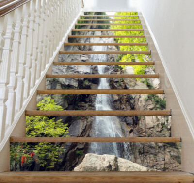 3D Waterfall Stone ZHU056 Stairs Risers Decoration Photo Mural Vinyl Wallpaper