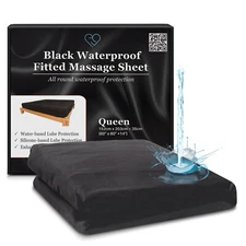 Black Waterproof Fitted Sheet QUEEN - Mattress Protector, Nuru Massage, Physio