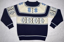 Vintage Fair Isle Geometric Ski Nordic Knit Sweater Snowflake Mens MED Holiday