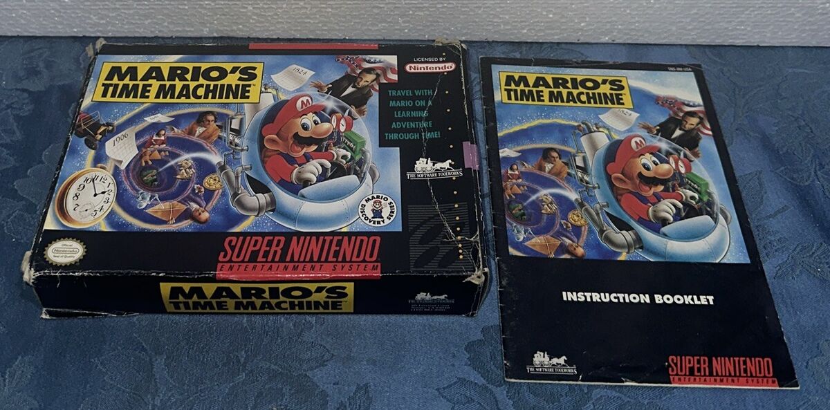 Mario's Time Machine Super NES Nintendo SNES Game Box + Mario's Time Machine Super NES Nintendo SNES Game Box +