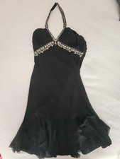Elegant, Black Cocktail Dress, Rhinestone Highlights on Over-the-Neck Strap