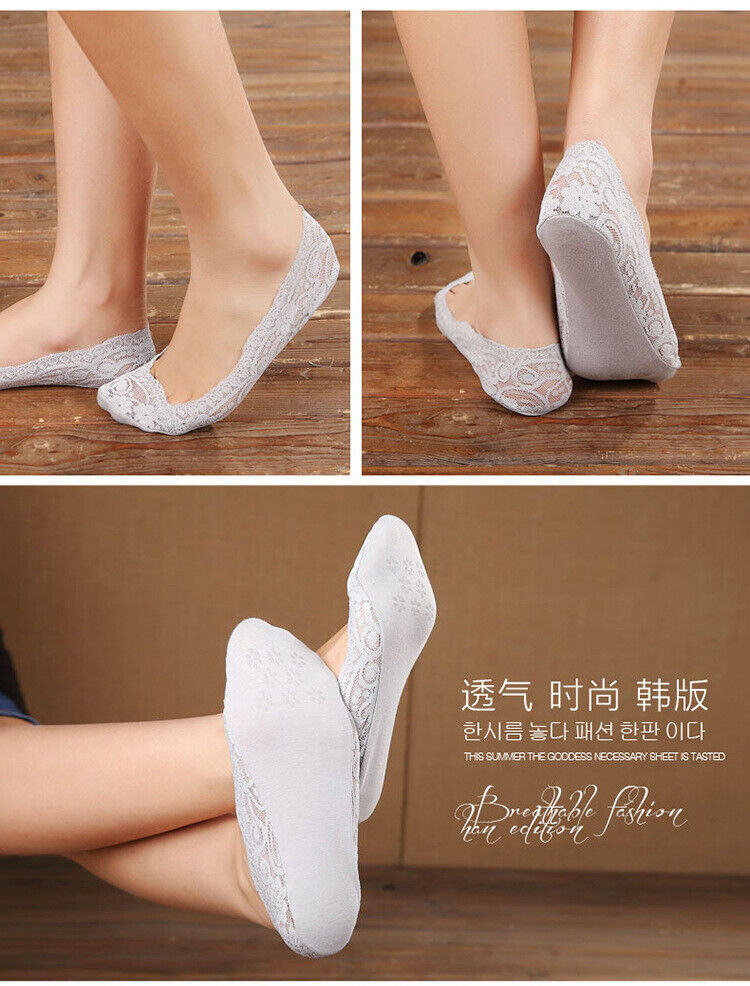 5Pairs Women Lace Invisible Ankle Socks Non-slip Silicone Korean Female  Socks