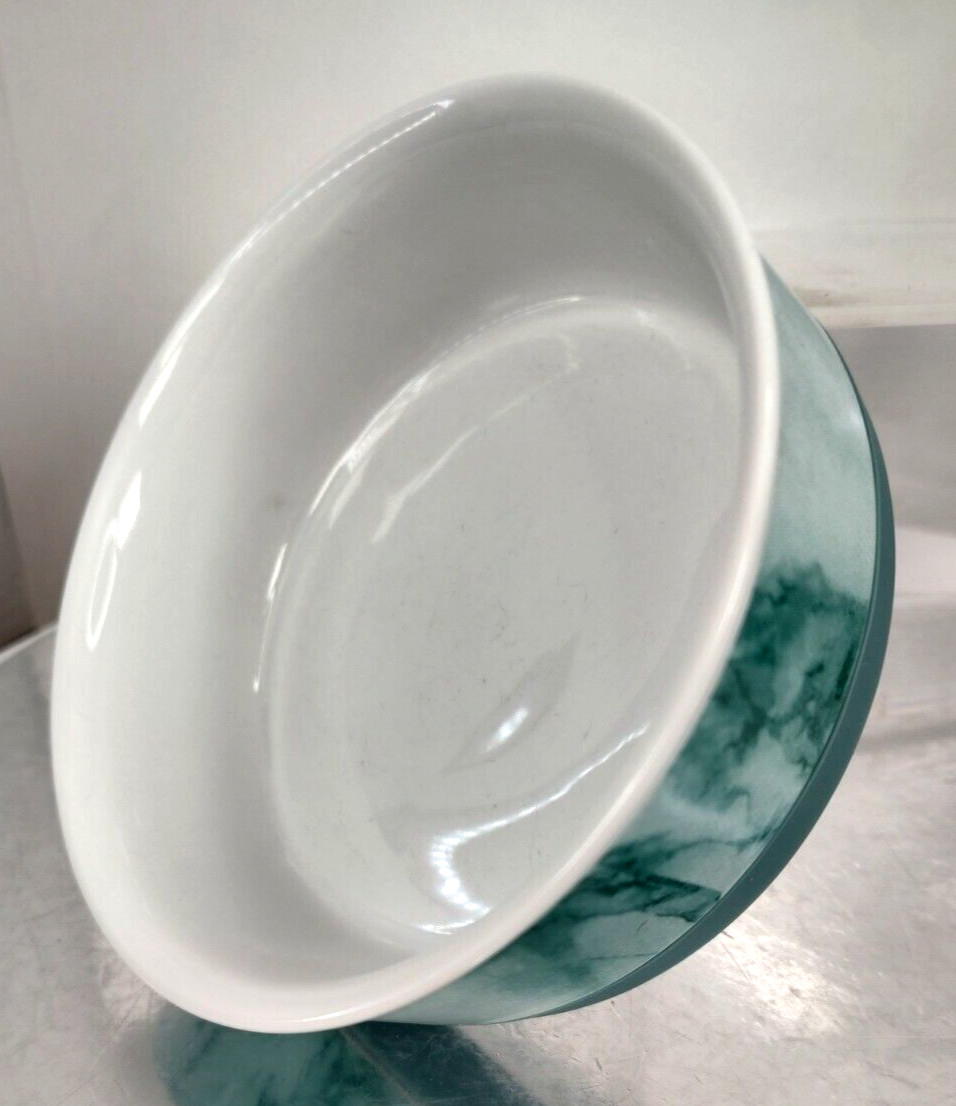 Bone Dry 6"R x 2"D Green white inside Skid Proof Bottom Food Water Pet Dog Bowl