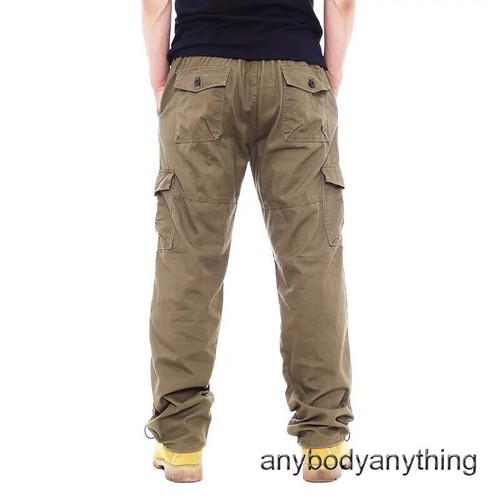 Hombres Pantalones de Carga Informales Cremallera Multi-bolsillo Rectos Pantalones Sueltos Cintura Elástica - Imagen 6 de 28