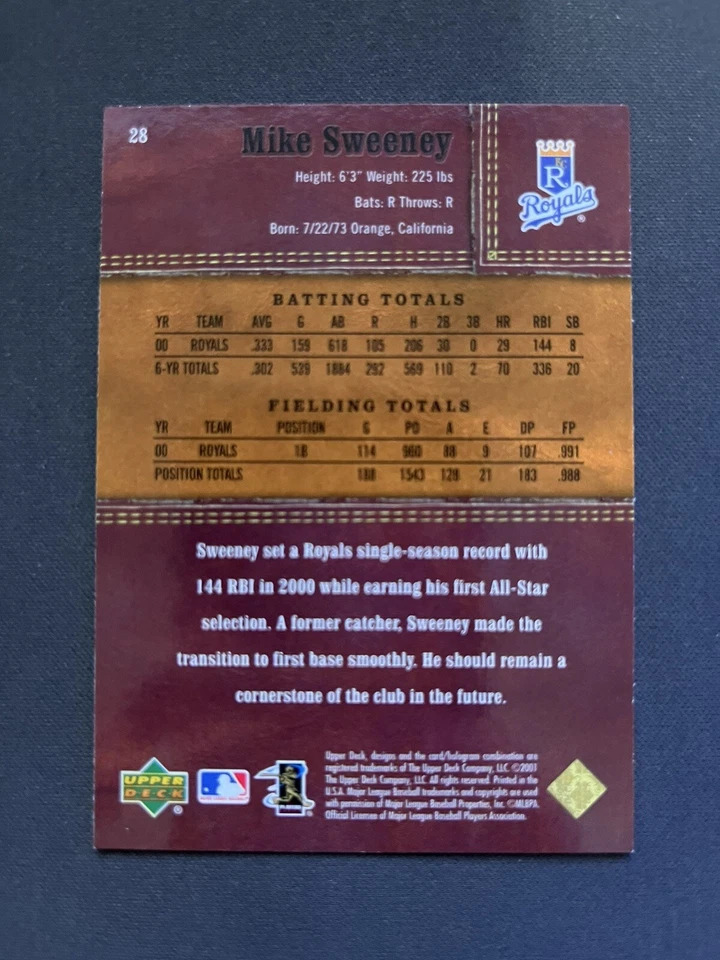 Mike Sweeney 2001 Upper Deck Gold Glove Kansas City Royals #28 Baseball - Image 2 of 2