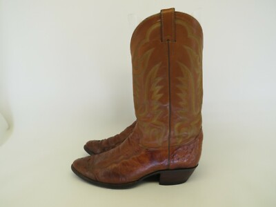 Justin Brown Leather Ostrich Cowboy Western Boots Mens Size 