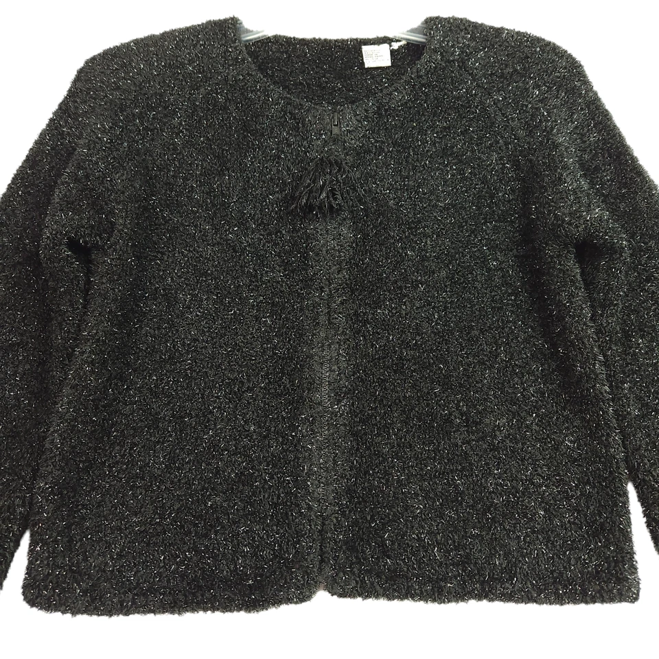 Vintage Michael Simon Womens Cardigan Size S Black Sparkle Eyelash Front Zip - Image 4 of 4