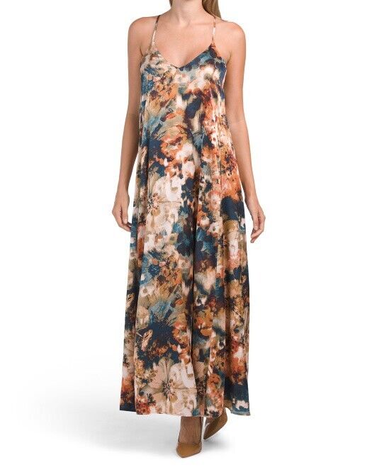 NWT NICOLE MILLER NEW YORK Satin Floral Print Maxi Dress Sz NWT NICOLE MILLER NEW YORK Satin Floral Print Maxi Dress Sz