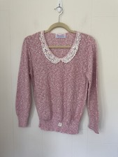 Glamour Knit Vintage Pink Sweater Lace Collar  Made In USA  Retro Barbiecore