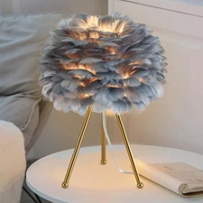 15.3" Feather Tripod Table Lamp - Grey Modern Desk Lamp With Gold Finish for ...