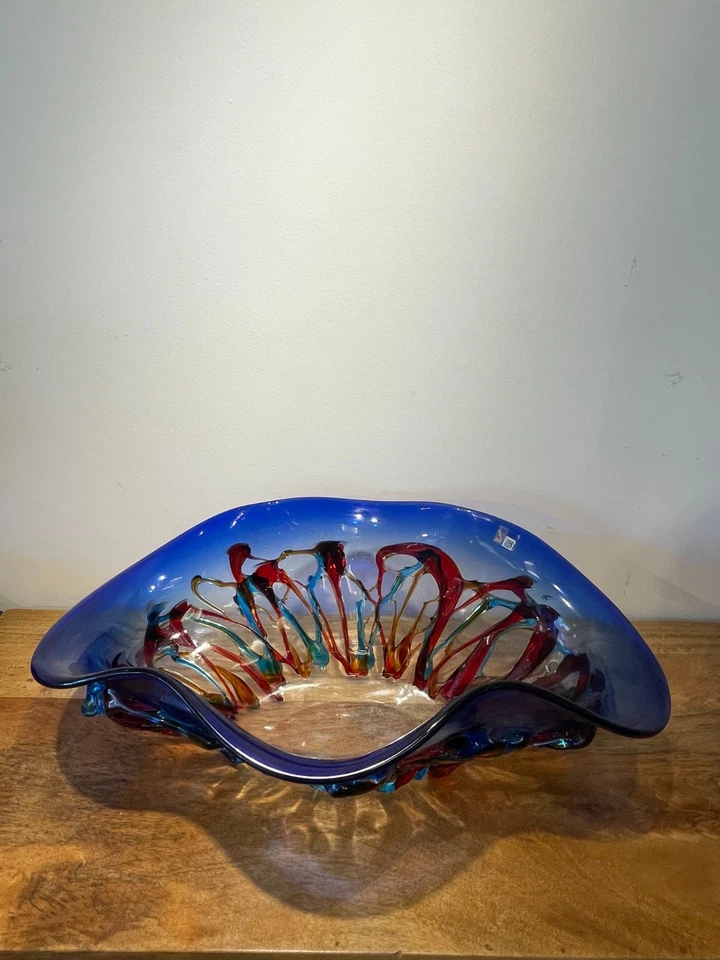 Murano blue Large hand-made  stained glass vase - Image 2 of 4