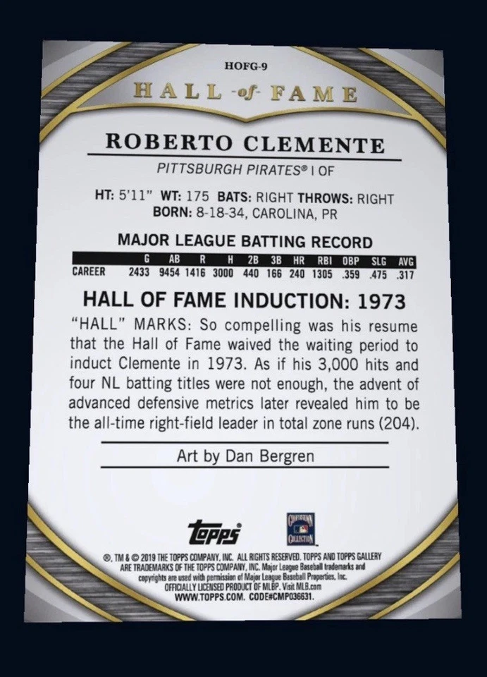 2019 TOPPS BUNT Gallery - Hall of Fame Gallery Roberto CLEMENTE/15 DIGITAL CARD - Image 2 of 3