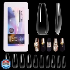GELLAKTIK Long Coffin Nail Tips 500PCS, Clear Acrylic Full Cover Gel Press on