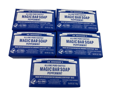 Dr Bronner's All One Hemp Peppermint Pure Castile Soap Organic 5 oz each-5 BARS