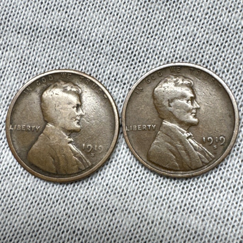 #3C: (-$ Drop) Set of 2 1919S Lincoln Wheat Cent (Good) Copper Low $ Bid Now
