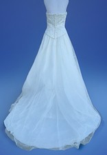 White Strapless Beaded Tulle Wedding Dress Ball Gown Long Train Size 12