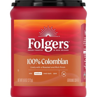 Folgers 100% Colombian Coffee, Medium Roast Ground 9.6 Ounce (Pack of 1) 