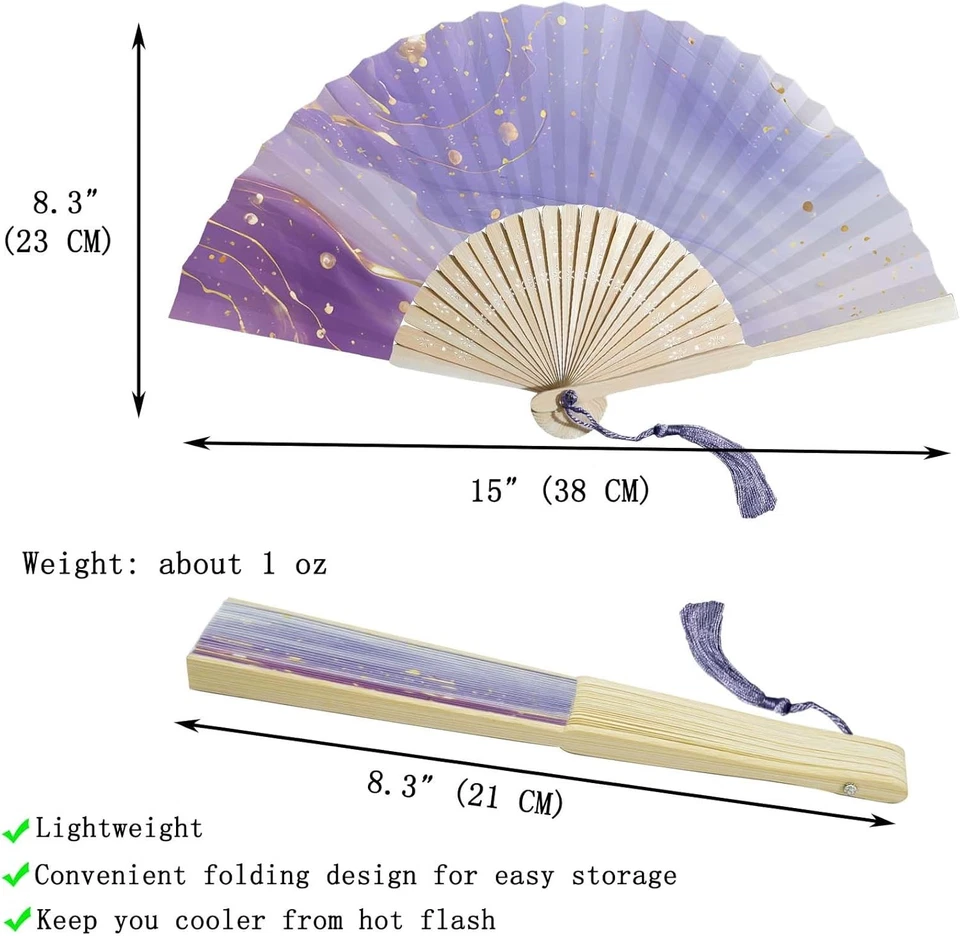 Paquete de 2 ventiladores plegables de mano Temogole paquete de 2 - verde púrpura Foto 2 de 3