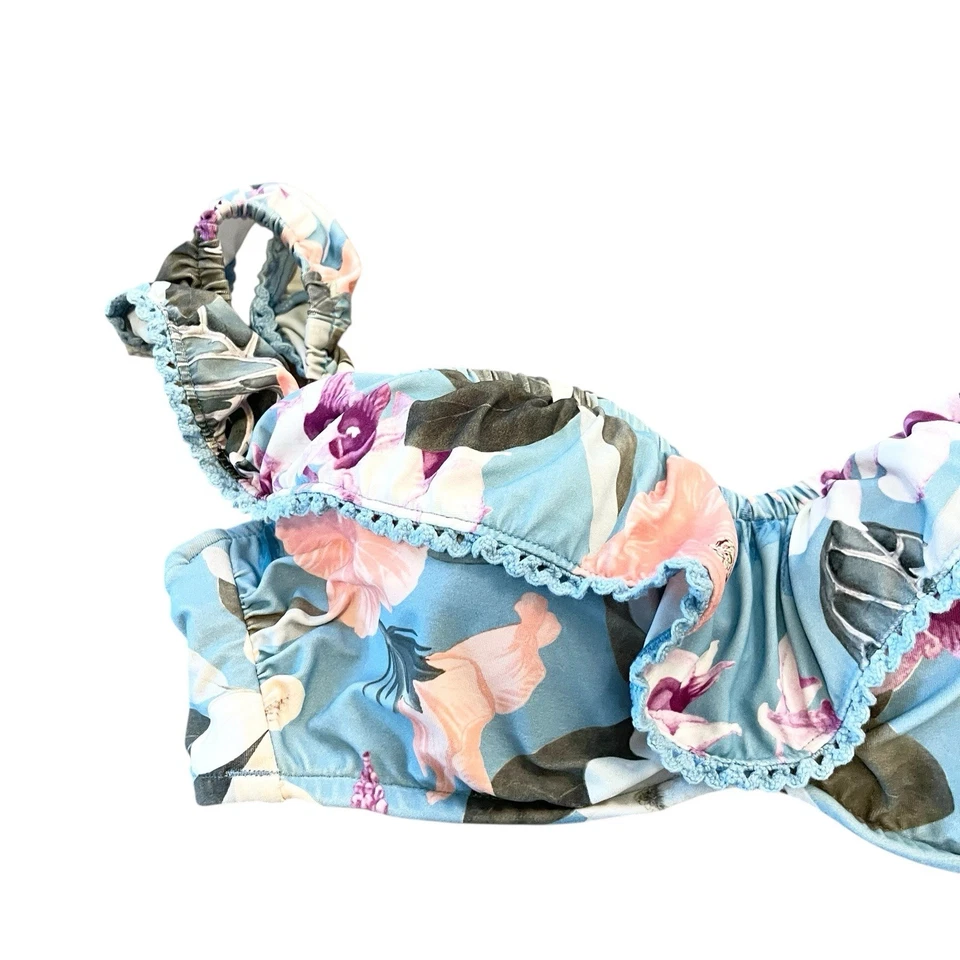 Top de bikini de natación con volantes fuera del hombro jardín acuático SEAFOLLY Australia azul 6 Foto 2 de 4