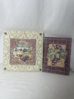 Completed Counted Cross Stitch Grapes Vineyard Wine Bottle Lot Of 2 On Fabric