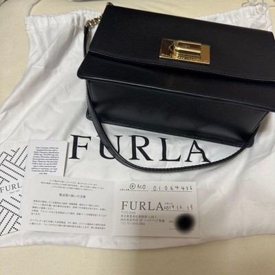 FURLA 1927 Crossbody Bag Black Leather Near Mint Authentic with Certificate