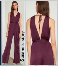 NWT BCBG MAXAZRIA SIZE XS CAHYA SATIN V-NECK TIE WAIST WIDE LEG JUMPSUIT