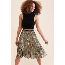 Maeve by Anthropologie Orleans Sequined Midi Skirt Silver Size S NWT A-line