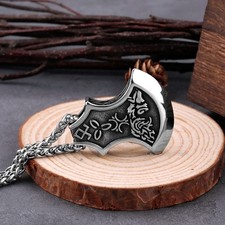 Axe Pendant Viking Celtic Knot Necklace Vintage Wolf Amulet Rune Stainless Steel