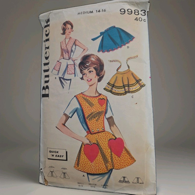 Vintage BUTTERICK APRON SEWING PATTERN MEDIUM 14-16 4 STYLES