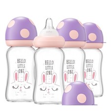 Natural Baby Bottles Wide-Neck Level 1 Nipple,0m 5.4oz Pack of 4 Purple 
