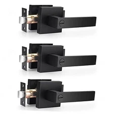  Heavy Duty Flat Door Handle Square Privacy Interior Door Levers 3 Pack Black
